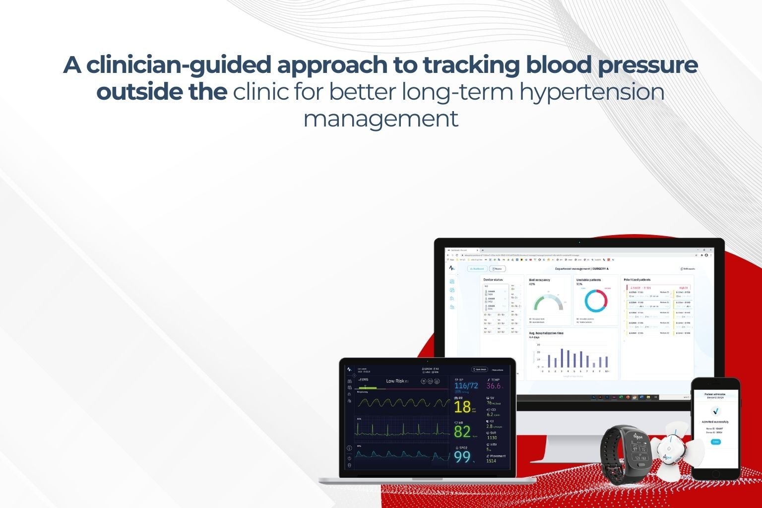 Clinical blood pressure monitoring workflow showing patient measurement and clinician review