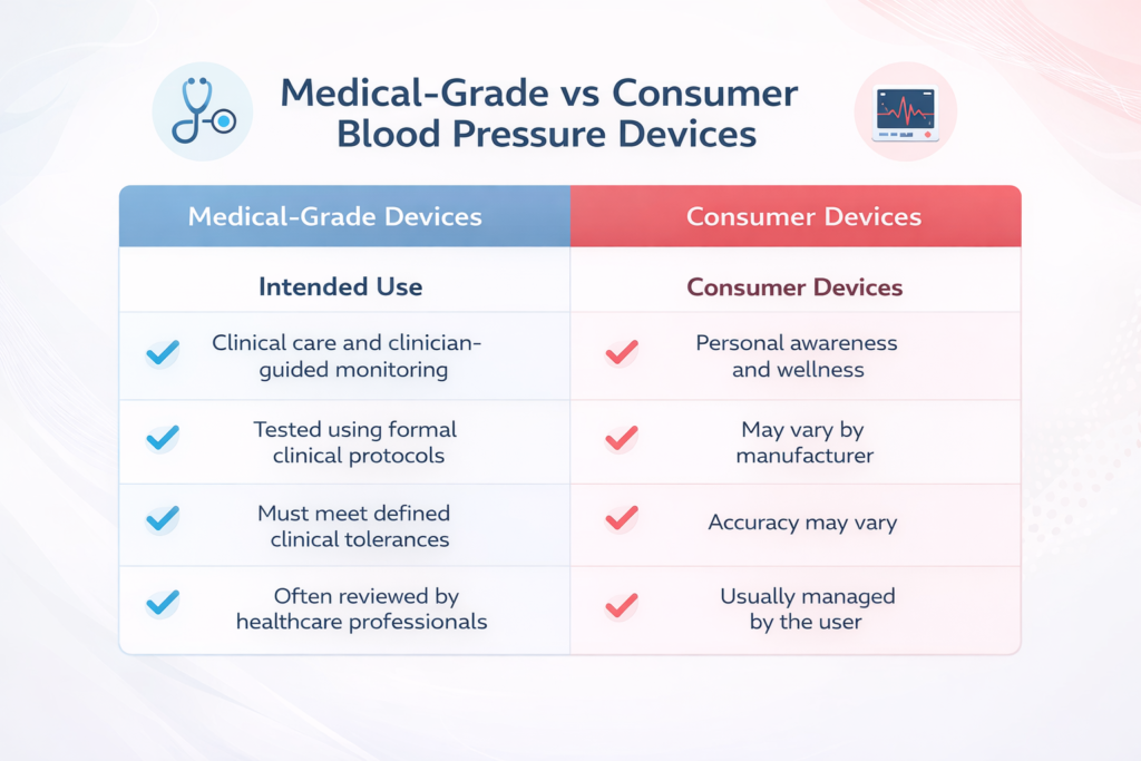 Comparison table for blood pressure