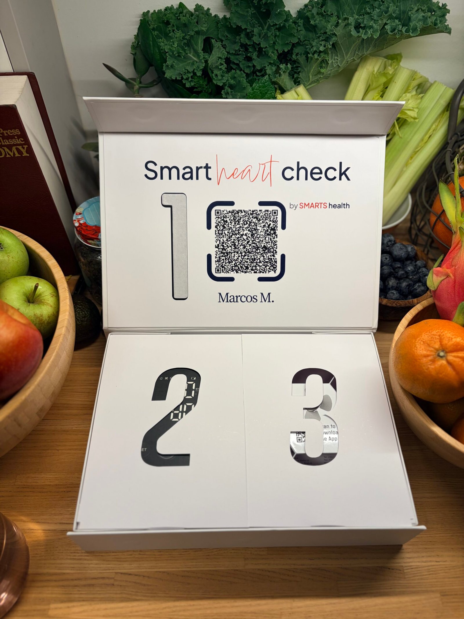 Inside the box: the wearable patch, a blood pressure cuff and instructions