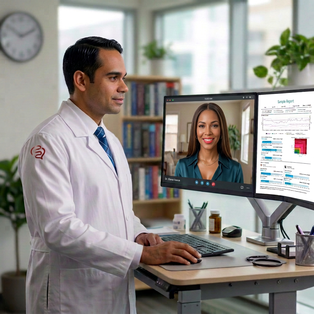 A physician going through a report with a patient